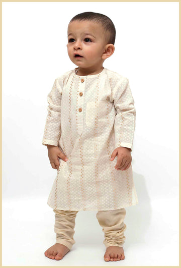 Set of 2 - Gold Zig-Zag Malmal Kurta Pyjama